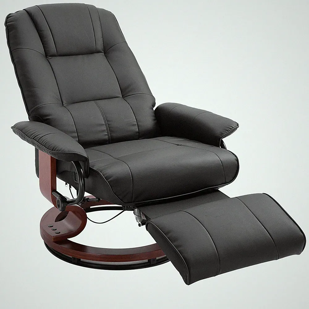 360° Swivel Manual Recliner Chair w/ Footrest, PU Leather Padded Armrests, Black