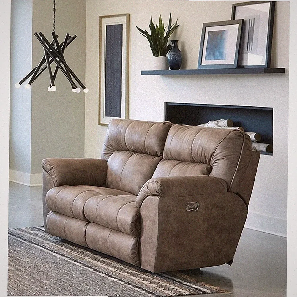 Bowery Hill Power Reclining Loveseat in Brown Polyester Fabric