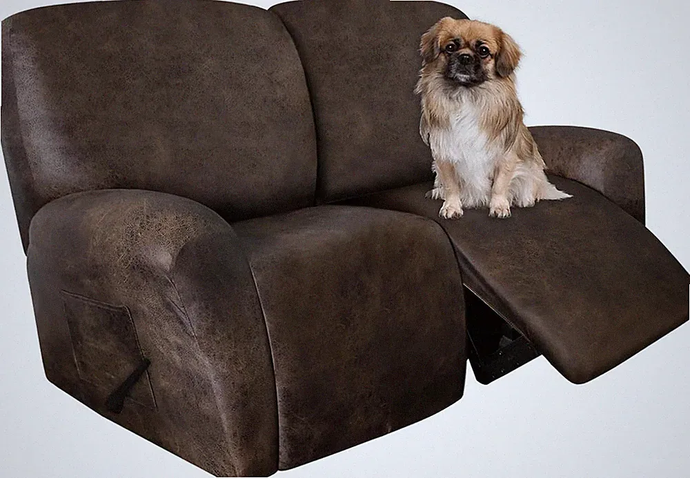 Brown Leather Look Recliner Loveseat Slipcover 6-Piece Washable Protector