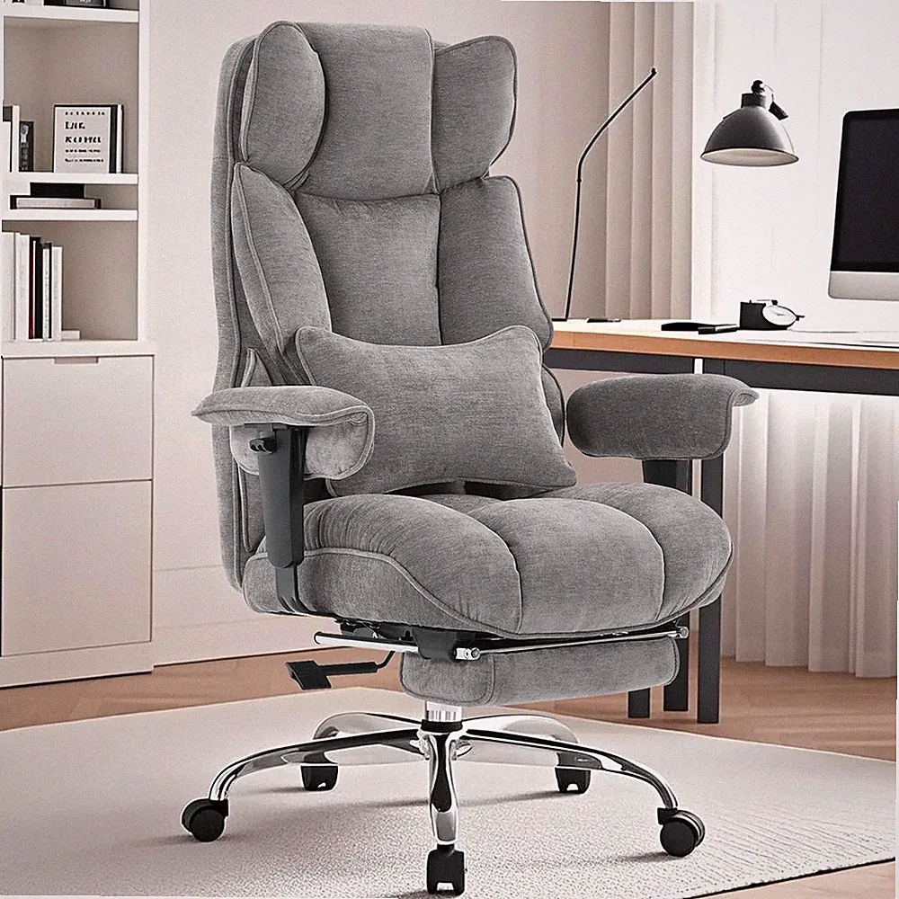 Ergonomic Executive Office Chair with Foot Rest - Big & Tall, Grey Fabric