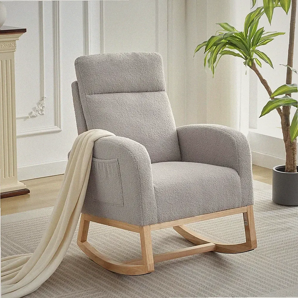 GRAVEE Rocking Chair Nursery with Foot Rest Recliner Armchair High Backrest