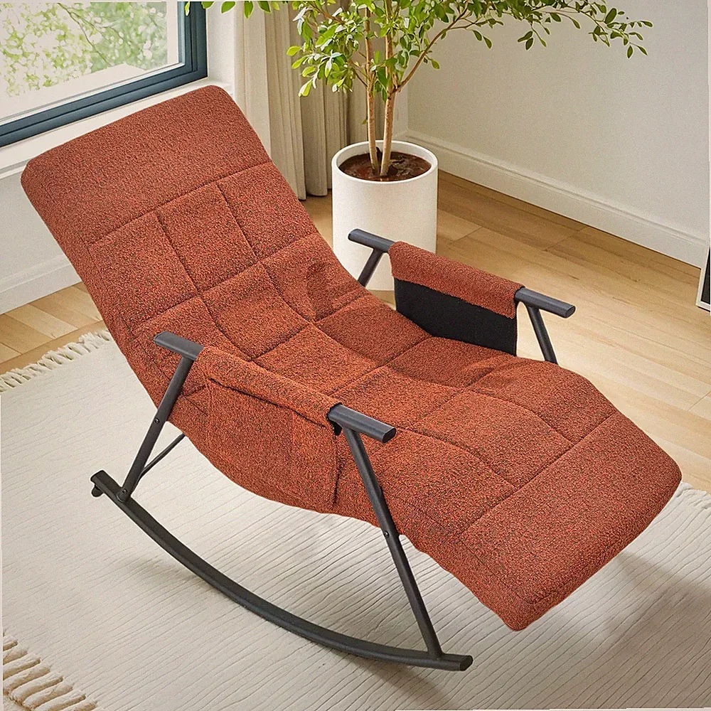 High Back Nursery Rocking Chair with Foot Rest, Teddy Upholstered Reclining G...
