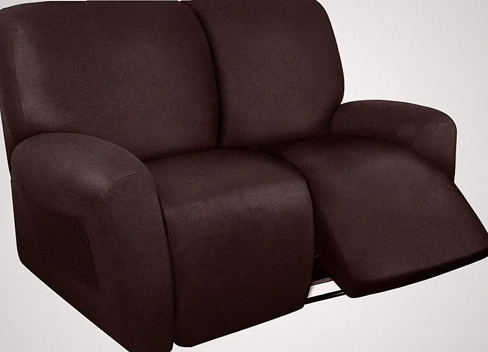 Leather Look Loveseat Recliner Cover - Washable Spandex 2 Seater, Chocolate