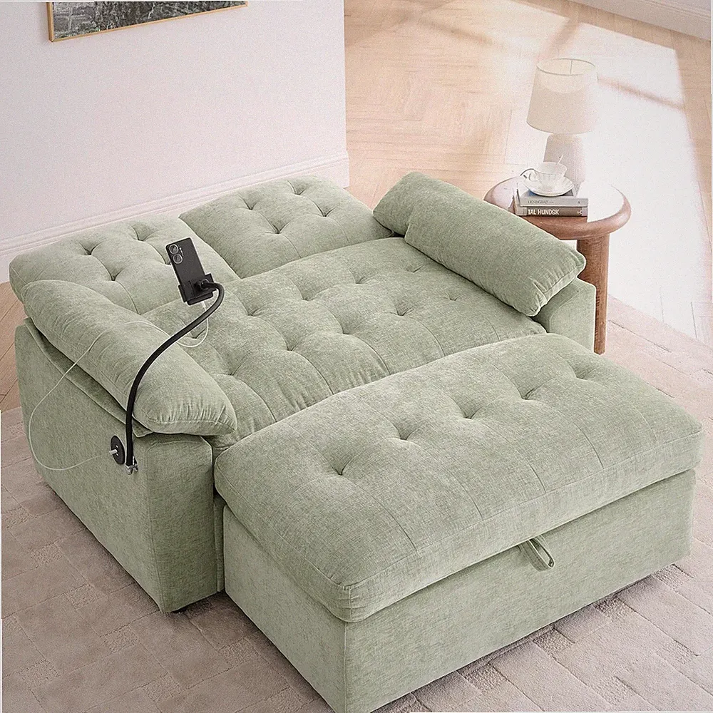Loveseat Sleeper Chair with Storage Ottoman, Adjustable Recliner Sofa with Side