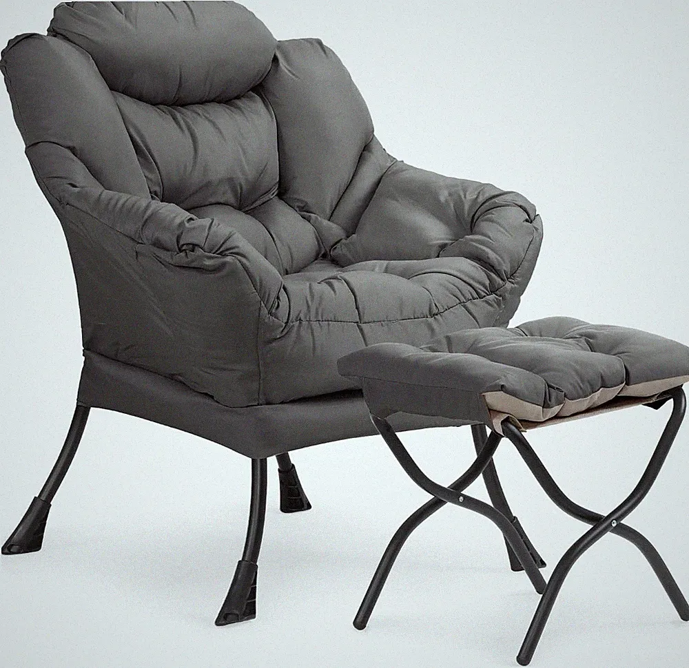 Modern Lazy Lounge Chair with Ottoman for Small Spaces - Dark Grey