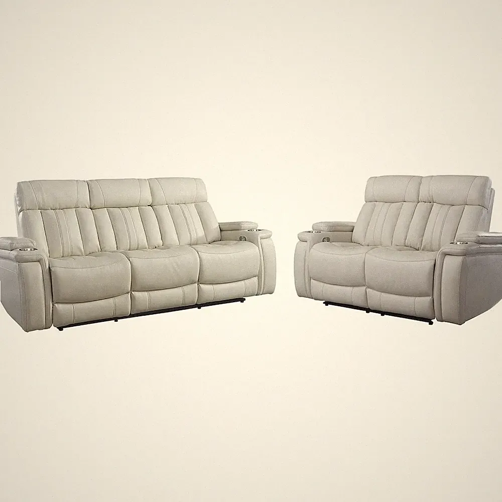 Royce - Fantom Ivory Power Reclining Sofa and Loveseat