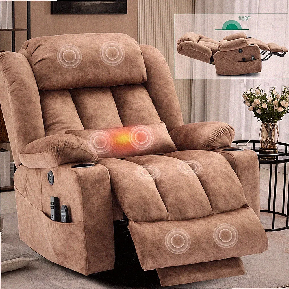 Tall Man Lay Flat Power Lift Recliner Chair w/ Extended Footrest &Lumbar Pillow