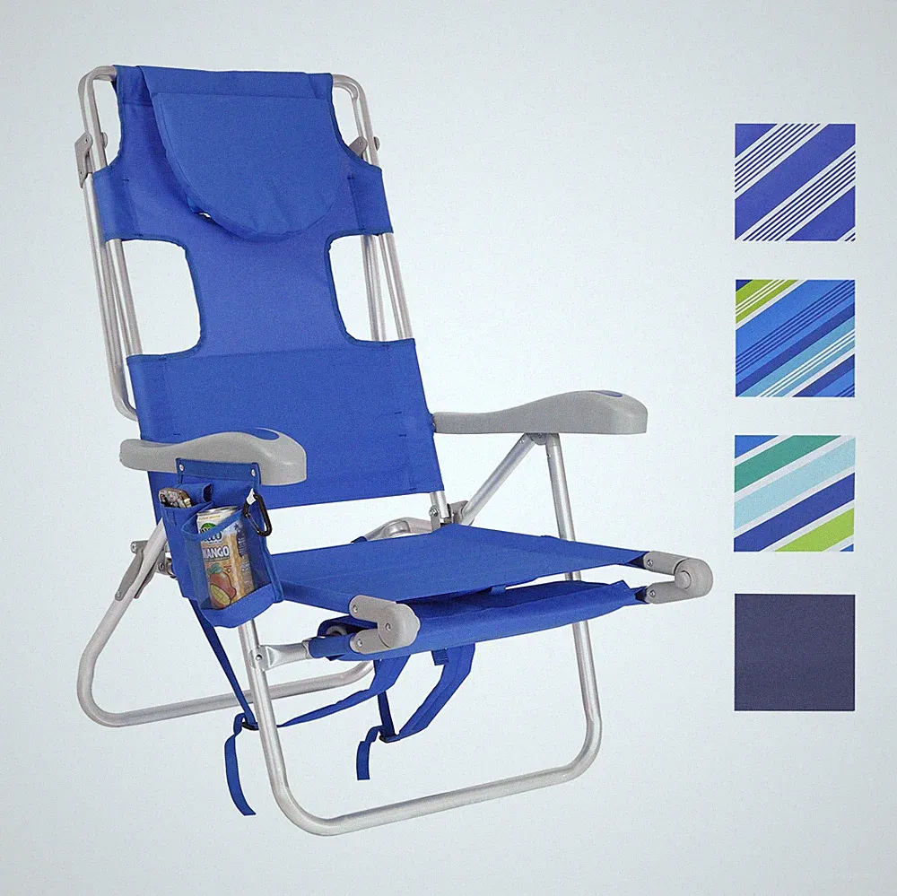 Ultimate Heavy Duty LayFlat 5 pos. Backpack Beach Chair with Foot Rest Face Hole